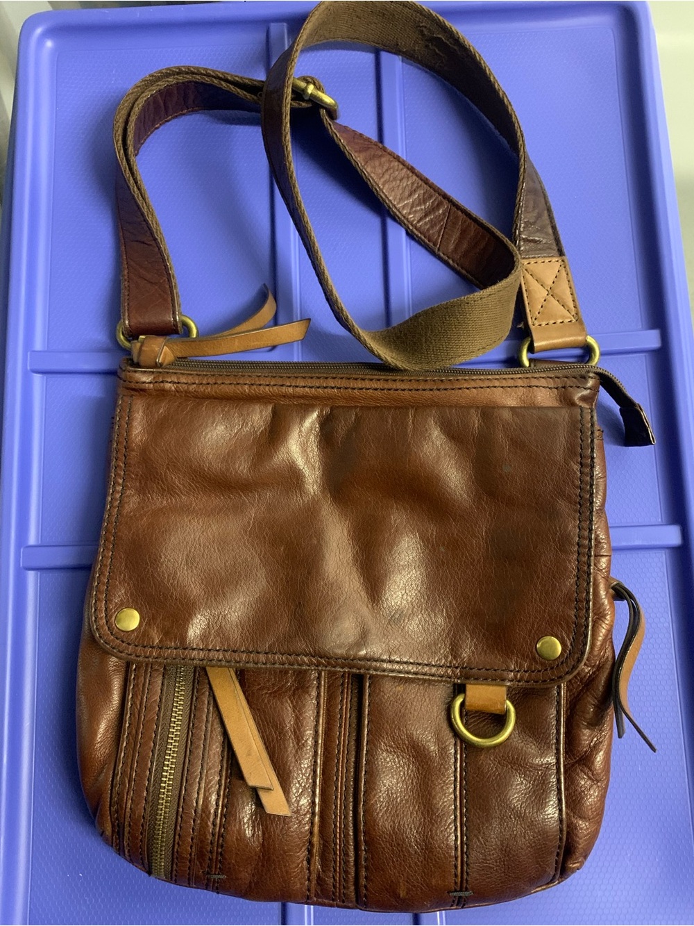 Fossil Morgan Traveler Brown Pebble Leather Crossbody Purse Shoulder Bag EUC